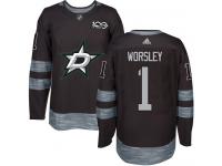 #1 Authentic Gump Worsley Black Adidas NHL Men's Jersey Dallas Stars 1917-2017 100th Anniversary