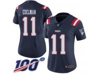 #11 Limited Julian Edelman Navy Blue Football Women's Jersey New England Patriots Rush Vapor Untouchable 100th Season