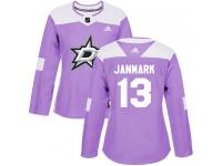 #13 Authentic Mattias Janmark Purple Adidas NHL Women's Jersey Dallas Stars Fights Cancer Practice