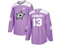 #13 Authentic Mattias Janmark Purple Adidas NHL Youth Jersey Dallas Stars Fights Cancer Practice