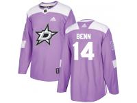 #14 Authentic Jamie Benn Purple Adidas NHL Youth Jersey Dallas Stars Fights Cancer Practice