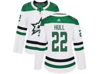 #22 Authentic Brett Hull White Adidas NHL Away Women's Jersey Dallas Stars