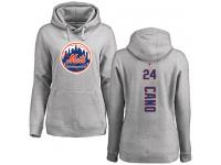 #24 Robinson Cano Ash Baseball Backer Women's New York Mets Pullover Hoodie