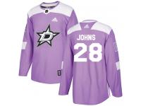 #28 Authentic Stephen Johns Purple Adidas NHL Men's Jersey Dallas Stars Fights Cancer Practice