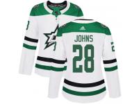 #28 Authentic Stephen Johns White Adidas NHL Away Women's Jersey Dallas Stars