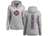 #29 Devin Mesoraco Women's Ash Baseball - Backer New York Mets Pullover Hoodie