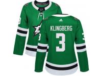 #3 Authentic John Klingberg Green Adidas NHL Home Women's Jersey Dallas Stars