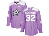 #32 Authentic Kari Lehtonen Purple Adidas NHL Men's Jersey Dallas Stars Fights Cancer Practice