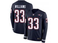 #33 Limited Joejuan Williams Navy Blue Football Men's Jersey New England Patriots Therma Long Sleeve