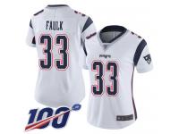 #33 Limited Kevin Faulk White Football Road Women's Jersey New England Patriots Vapor Untouchable 100th Season