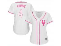 #4 Authentic Jed Lowrie Women's White Baseball Jersey - New York Mets Fashion Cool Base