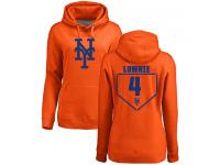 #4 Jed Lowrie Women's Orange Baseball - RBI New York Mets Pullover Hoodie