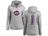 #40 Wilson Ramos Women's Ash Baseball - Backer New York Mets Pullover Hoodie