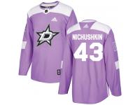 #43 Authentic Valeri Nichushkin Purple Adidas NHL Men's Jersey Dallas Stars Fights Cancer Practice