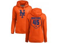 #45 Pedro Martinez Women's Orange Baseball - RBI New York Mets Pullover Hoodie