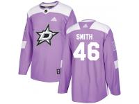 #46 Authentic Gemel Smith Purple Adidas NHL Men's Jersey Dallas Stars Fights Cancer Practice