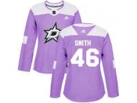 #46 Authentic Gemel Smith Purple Adidas NHL Women's Jersey Dallas Stars Fights Cancer Practice