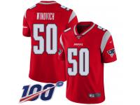 #50 Limited Chase Winovich Red Football Men's Jersey New England Patriots Inverted Legend 100th Season