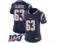 #63 Limited Yodny Cajuste Navy Blue Football Home Women's Jersey New England Patriots Vapor Untouchable 100th Season