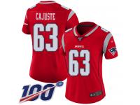 #63 Limited Yodny Cajuste Red Football Women's Jersey New England Patriots Inverted Legend 100th Season