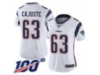 #63 Limited Yodny Cajuste White Football Road Women's Jersey New England Patriots Vapor Untouchable 100th Season