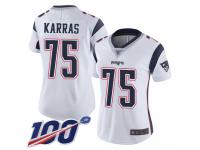 #75 Limited Ted Karras White Football Road Women's Jersey New England Patriots Vapor Untouchable 100th Season