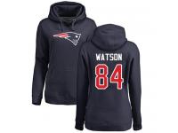 #84 Benjamin Watson Navy Blue Football Name & Number Logo Women's New England Patriots Pullover Hoodie