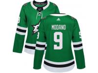 #9 Authentic Mike Modano Green Adidas NHL Home Women's Jersey Dallas Stars
