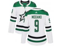 #9 Authentic Mike Modano White Adidas NHL Away Women's Jersey Dallas Stars