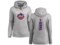 #9 Brandon Nimmo Women's Ash Baseball - Backer New York Mets Pullover Hoodie