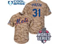 Camo Mike Piazza Men #31 Majestic MLB New York Mets 2015 World Series Cool Base Alternate Jersey