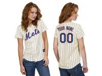 Cream Customized Women Majestic MLB New York Mets Cool Base Home Jersey