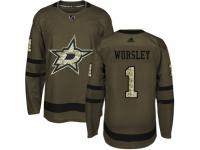 Men Adidas Dallas Stars #1 Gump Worsley Green Salute to Service NHL Jersey