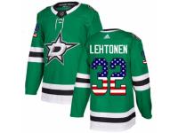 Men Adidas Dallas Stars #32 Kari Lehtonen Green USA Flag Fashion NHL Jersey