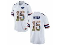 Men Florida Gators #15 Tim Tebow White With Portrait Print College Football Jersey