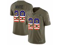 Men Nike New England Patriots #28 James White Limited Olive/USA Flag 2017 Salute to Service NFL Jersey