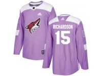Men's Adidas Brad Richardson Authentic Purple NHL Jersey Arizona Coyotes #15 Fights Cancer Practice