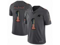 Men's Carolina Panthers #1 Cam Newton Limited Black USA Flag 2019 Salute To Service Football Jersey