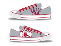 MLB Men/Women Boston Red Sox #34 David Ortiz Gray Hand Painted Unisex Low-Top Canvas Shoes