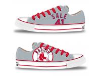 MLB Men/Women Boston Red Sox #41 Chris Sale Gray Hand Painted Unisex Low-Top Canvas Shoes