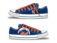 MLB Men/Women New York Mets #5 David Wright Royal Hand Painted Unisex Low-Top Canvas Shoes