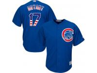 Royal Blue Kris Bryant Men #17 Majestic MLB Chicago Cubs USA Flag Fashion Jersey