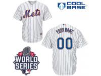 White Customized Women Majestic MLB New York Mets 2015 World Series Cool Base Home Jersey