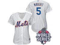 White David Wright Women #5 Majestic MLB New York Mets 2015 World Series Cool Base Home Jersey