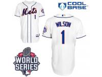 White Mookie Wilson Men #1 Majestic MLB New York Mets 2015 World Series Cool Base Alternate Jersey