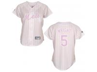 White-Pink David Wright Women #5 Majestic MLB New York Mets Jersey