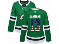 Women Adidas Dallas Stars #13 Mattias Janmark Green USA Flag Fashion NHL Jersey