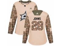 Women Adidas Dallas Stars #28 Stephen Johns Camo Veterans Day Practice NHL Jersey