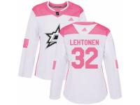 Women Adidas Dallas Stars #32 Kari Lehtonen White/Pink Fashion NHL Jersey