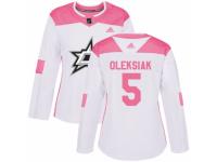 Women Adidas Dallas Stars #5 Jamie Oleksiak White/Pink Fashion NHL Jersey